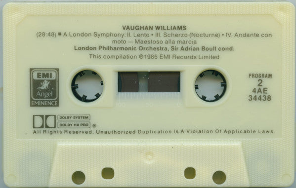 Ralph Vaughan Williams - Fantasia On A Theme By Thomas Tallis • A London Symphony (Symphony No. 2) (CASS) | Near Mint (NM) Near Mint (NM)-