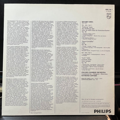 Grieg*, English Chamber Orchestra, Raymond Leppard - Holberg Suite / Sigurd Jorsalfar & Lyric Suites (VINYL LP PHILIPS 9500 748 1980) | Near Mint (NM or M-) Near Mint (NM)-
