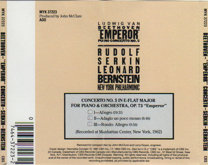 Ludwig van Beethoven - "Emperor" Piano Concerto No. 5 (CD) | Near Mint (NM or M-)-