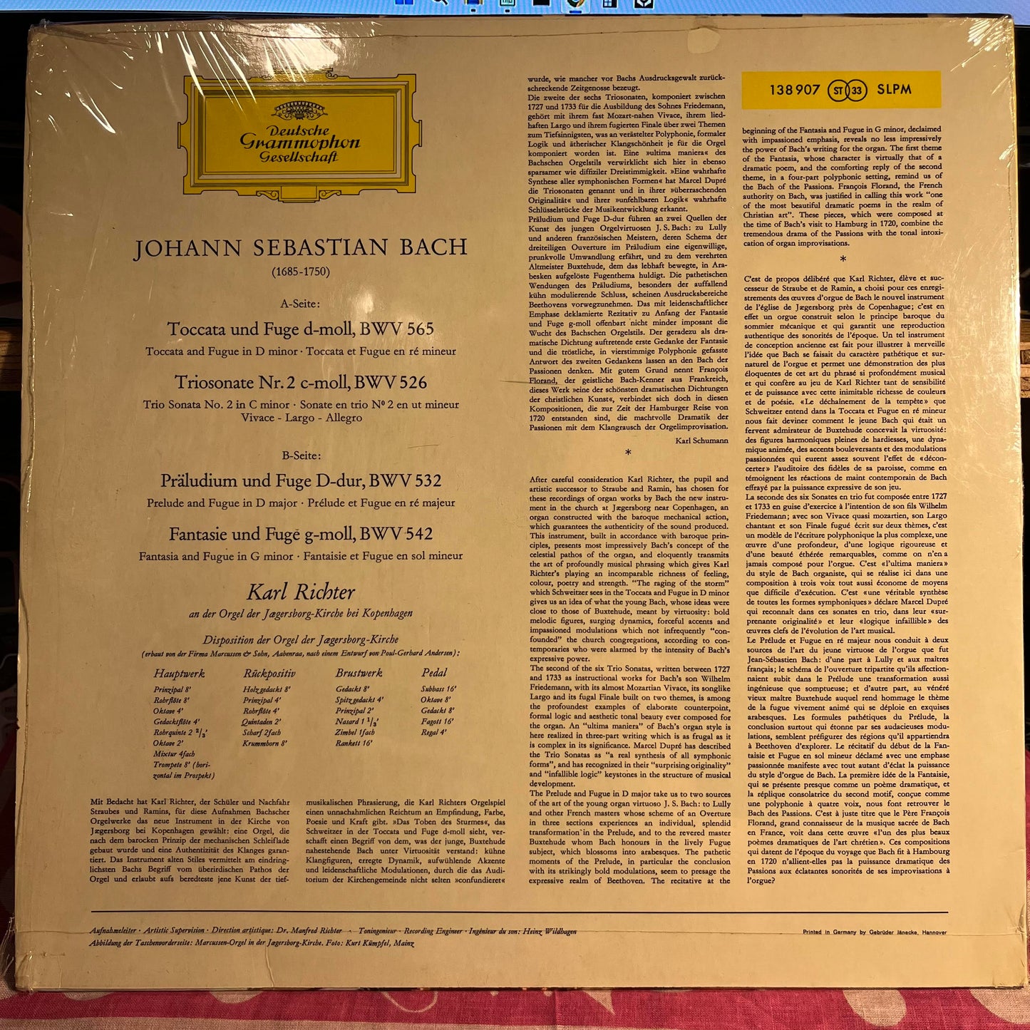 Johann Sebastian Bach - Toccata Und Fuge d-moll, BWV 565 · Triosonate Nr. 2 c-moll, BWV 526 · Präludium Und Fuge D-dur, BWV 532 · Fantasie Und Fuge g-moll, BWV 542 *SHRINK/GERMANY* | Near Mint (NM) Near Mint (NM)-