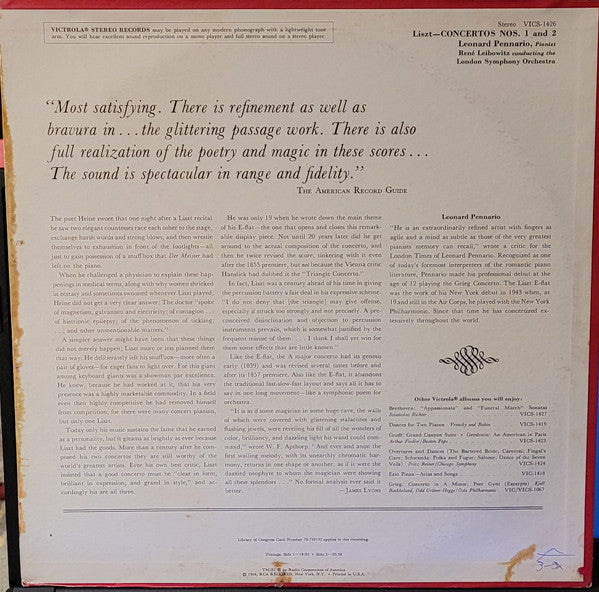 Franz Liszt - Piano Concertos Nos.1 & 2 | Near Mint (NM) Near Mint (NM)-