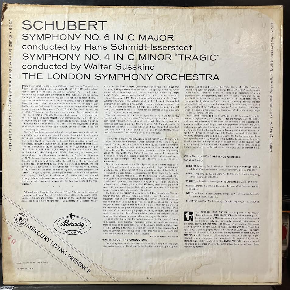 Walter Susskind - Schubert: Symphony No. 4 & 6 (VINYL) | Near Mint (NM or M-) Very Good Plus (VG+)-