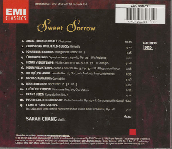 Sarah Chang - Sweet Sorrow (CD) | Near Mint (NM) Near Mint (NM)-