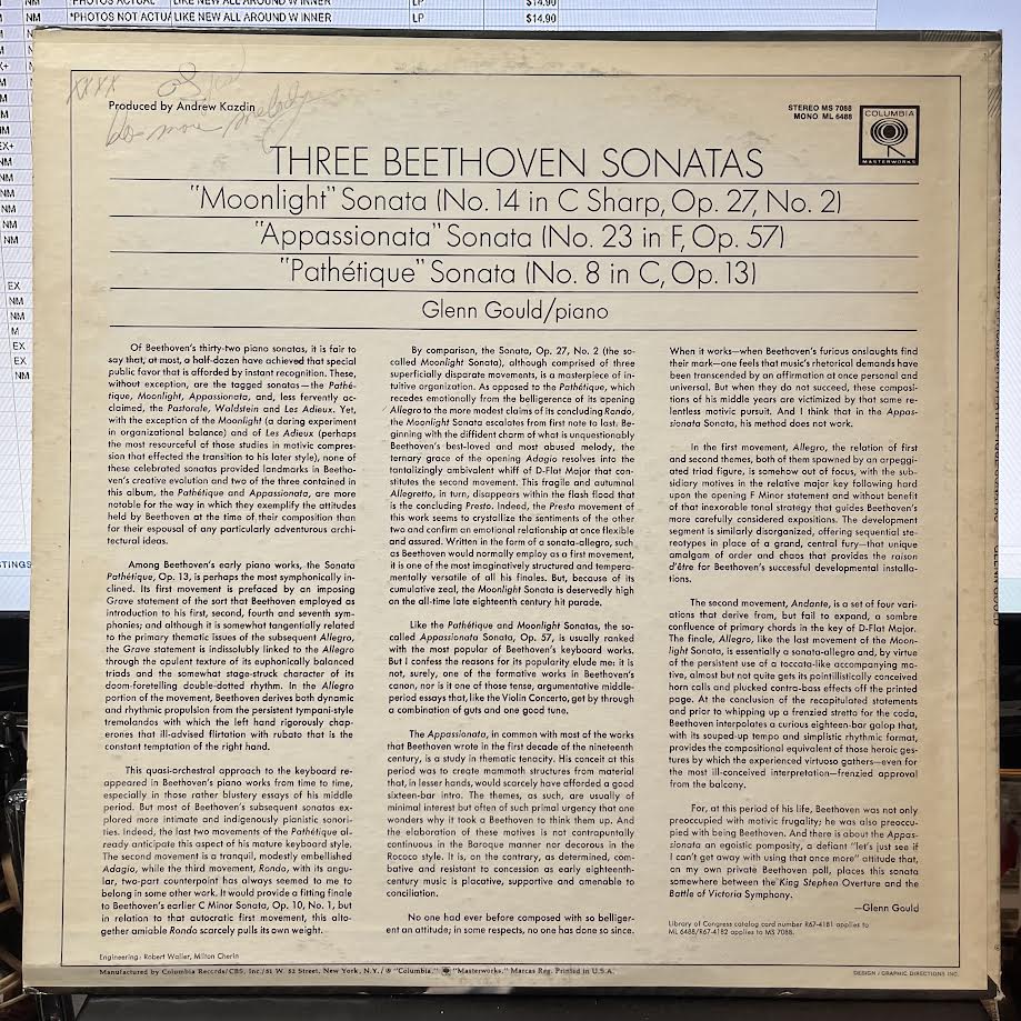 Ludwig van Beethoven - Moonlight / Appassionata / Pathétique Sonatas (VINYL) | Near Mint (NM) Near Mint (NM)-