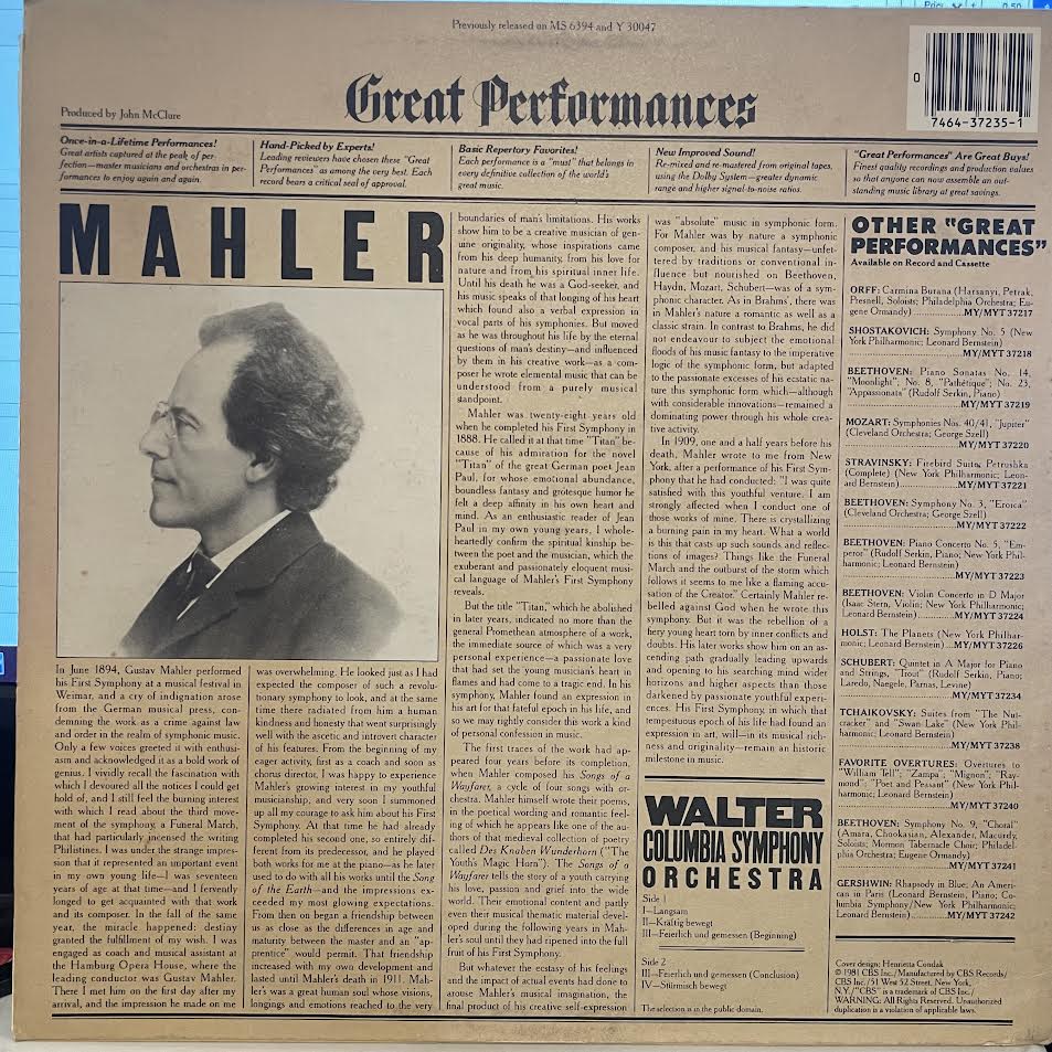 Gustav Mahler - Mahler's 1st Symphony In D Major "Titan" (VINYL) | Near Mint (NM) Near Mint (NM)-