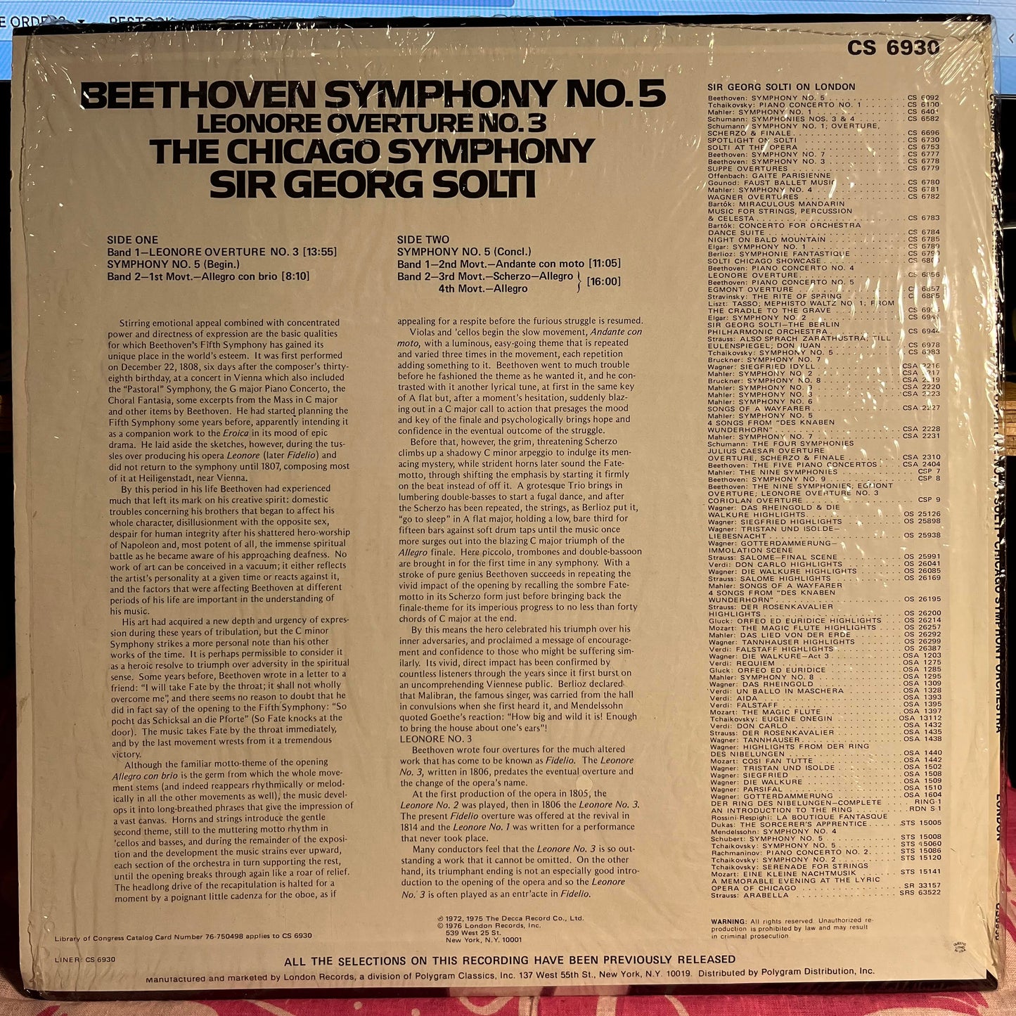 Ludwig van Beethoven - Symphony No. 5 / Leonore Overture No. 3 *SHRINK/IMPORT STICKER* | Near Mint (NM) Near Mint (NM)-