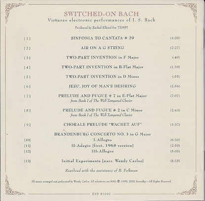 Wendy Carlos - Switched-On Bach (CD) | Near Mint (NM) Excellent+ (EX+)-