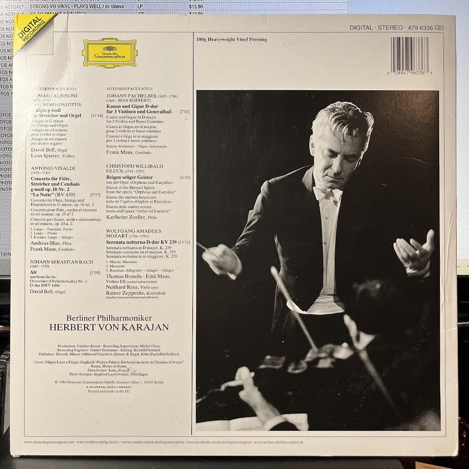 Tomaso Albinoni - Albinoni: Adagio, Pachelbel: Canon (VINYL) | Near Mint (NM) Excellent+ (EX+)-
