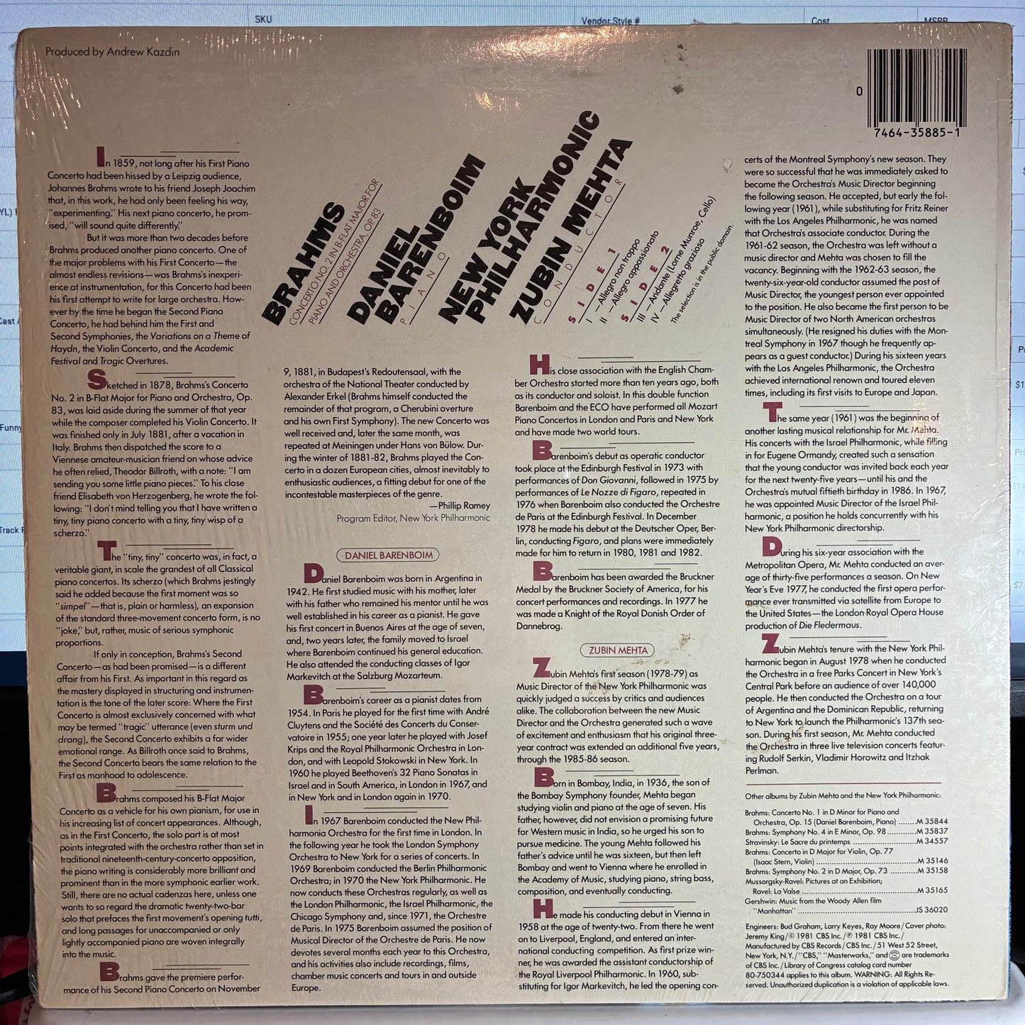 Johannes Brahms - Piano Concerto No. 2 (VINYL) | Near Mint (NM or M-) Excellent+ (EX+)-