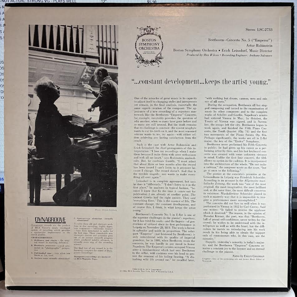 Ludwig van Beethoven - "Emperor" Concerto (VINYL) | Near Mint (NM or M-) Excellent+ (EX+)-