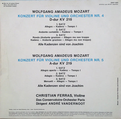 Wolfgang Amadeus Mozart - Violinkonzerte Nr. 4 D-Dur KV 218 Und Nr.5 A-Dur KV 219 *GERMANY* | Near Mint (NM) Excellent (EX)-