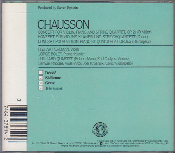 Ernest Chausson - Concert For Violin, Piano And String Quartet (CD) | Near Mint (NM) Near Mint (NM)-