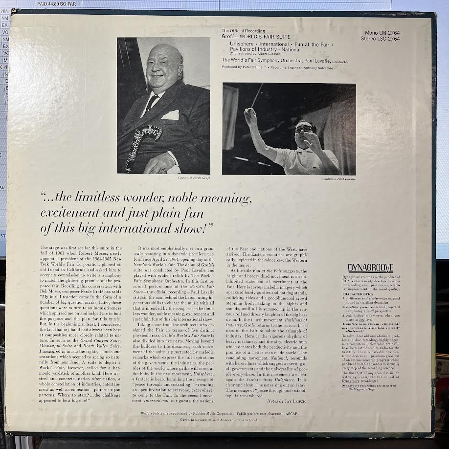 World's Fair Suite (The Official Recording) (VINYL) | Near Mint (NM) Excellent+ (EX+)-