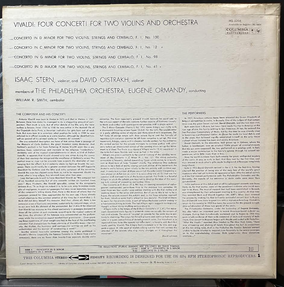 Isaac Stern - Four Vivaldi Concerti For Two Violins And Orchestra (VINYL) | Near Mint (NM) Excellent+ (EX+)-