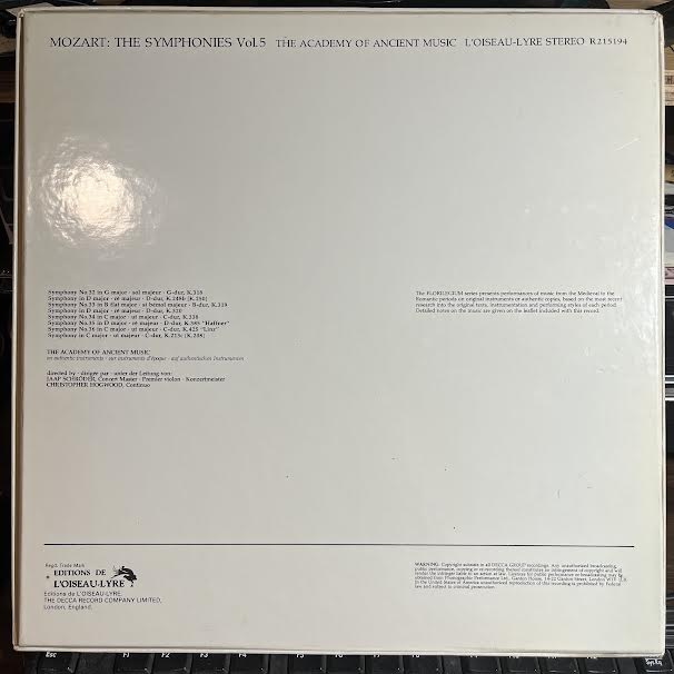 Wolfgang Amadeus Mozart - The Symphonies Vol. 5 (4xVINYL BOX) | Near Mint (NM or M-)-