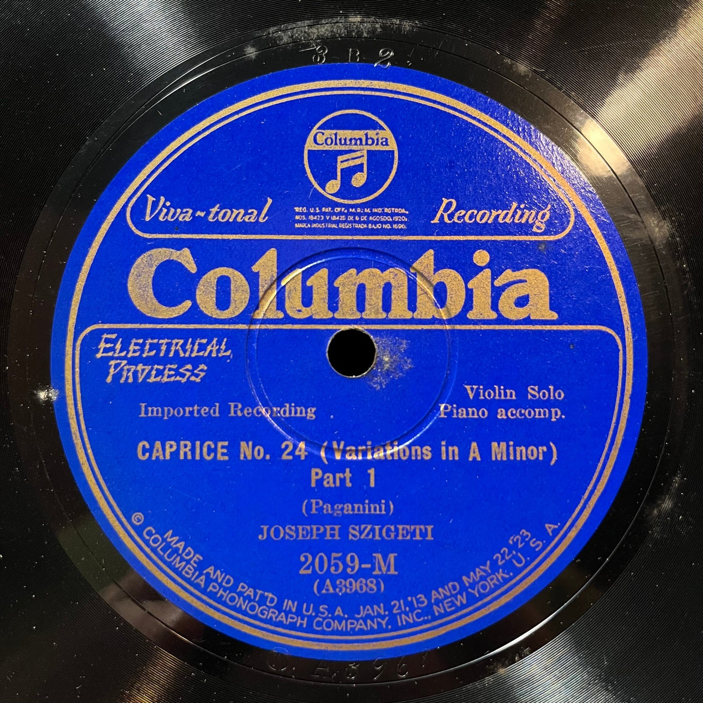 Joseph Szigeti - CAPRICE NO. 24 P1 & P2 (78RPM 10") COLUMBIA 2059-M | Excellent+ (EX+) Generic-