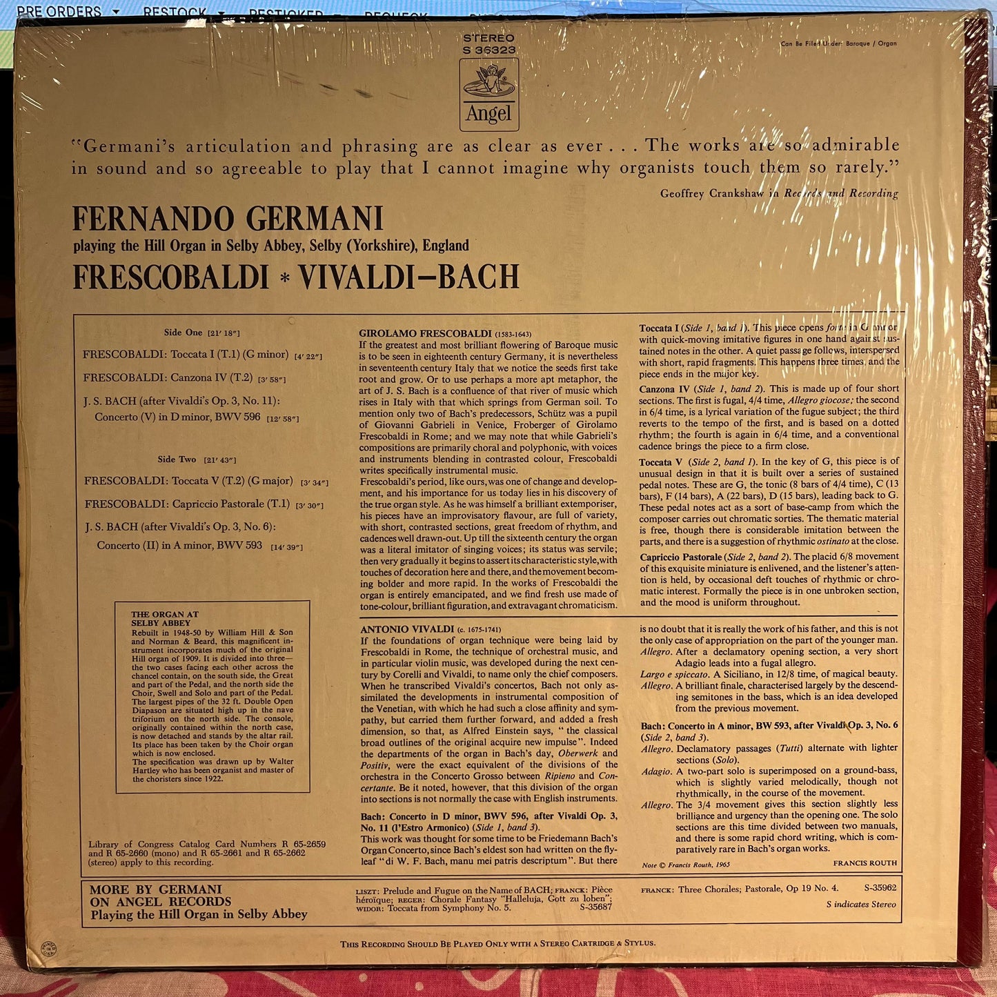 Girolamo Frescobaldi - Organ Recital At Selby Abbey, Yorkshire [No.3] *SHRINK* | Near Mint (NM) Near Mint (NM)-