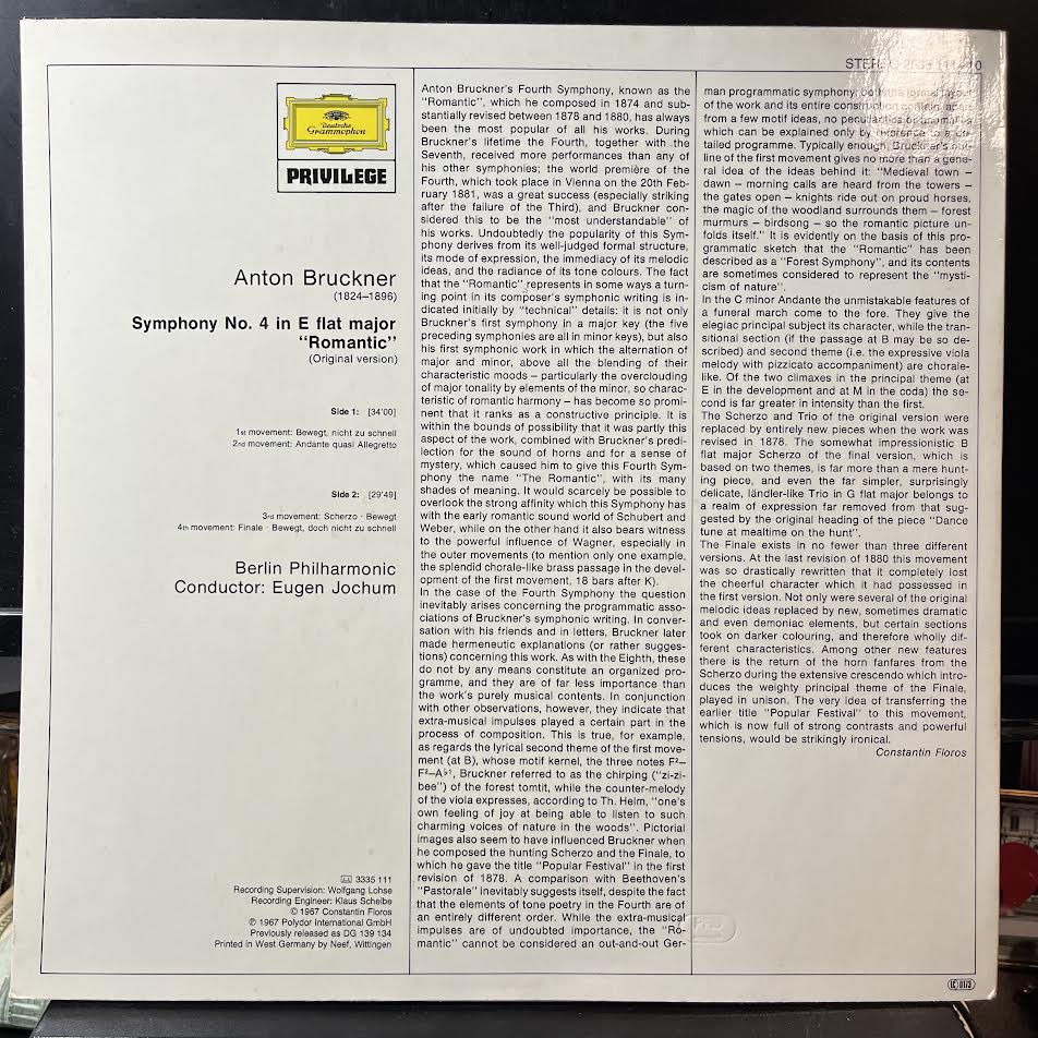 Anton Bruckner - Symphonie Nr. 4 "Romantische" (VINYL) | Near Mint (NM or M-) Near Mint (NM)-