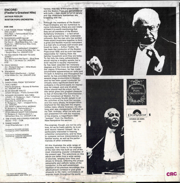 Arthur Fiedler - Encore (Fiedler's Greatest Hits) | Near Mint (NM) Excellent (EX)-