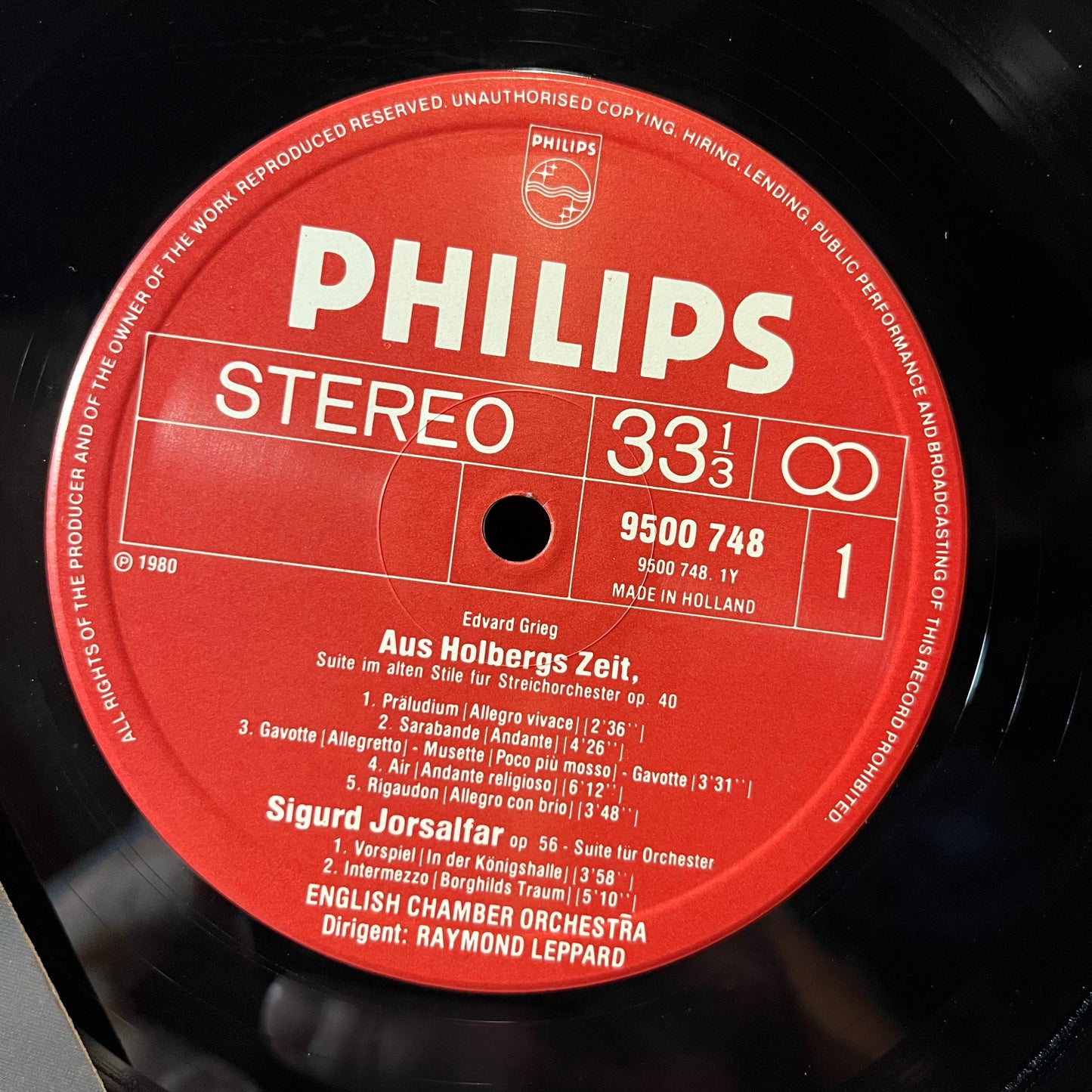 Grieg*, English Chamber Orchestra, Raymond Leppard - Holberg Suite / Sigurd Jorsalfar & Lyric Suites (VINYL LP PHILIPS 9500 748 1980) | Near Mint (NM or M-) Near Mint (NM)-