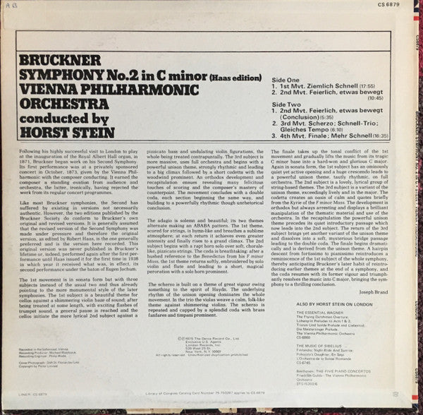 Anton Bruckner - Symphony No. 2 (VINYL) | Near Mint (NM) Near Mint (NM)-