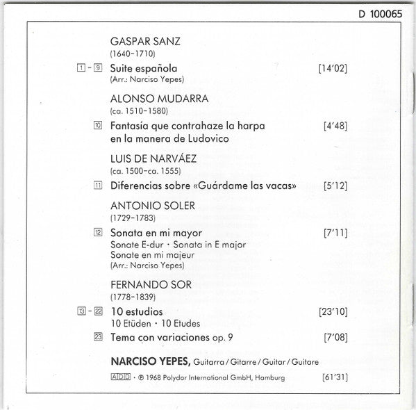 Narciso Yepes - Guitarra Española (CD) | Near Mint (NM) Near Mint (NM)-