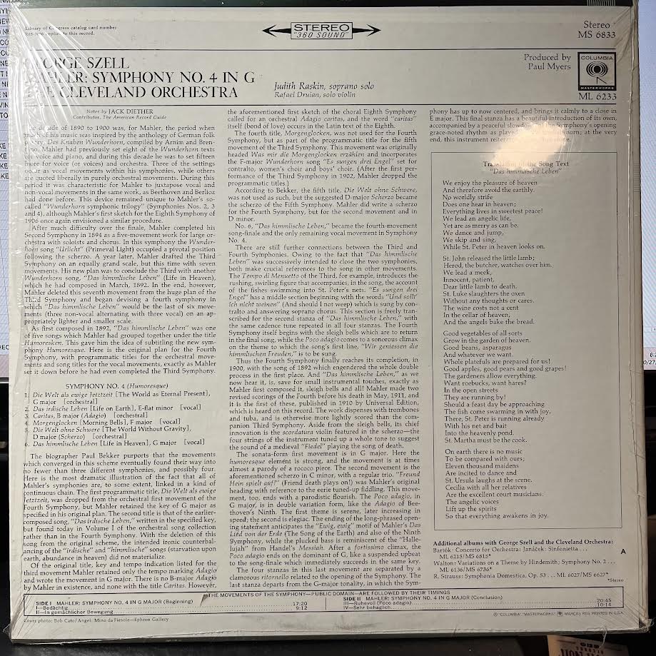 Symphony No. 4 In G (VINYL) | Near Mint (NM) Near Mint (NM)-