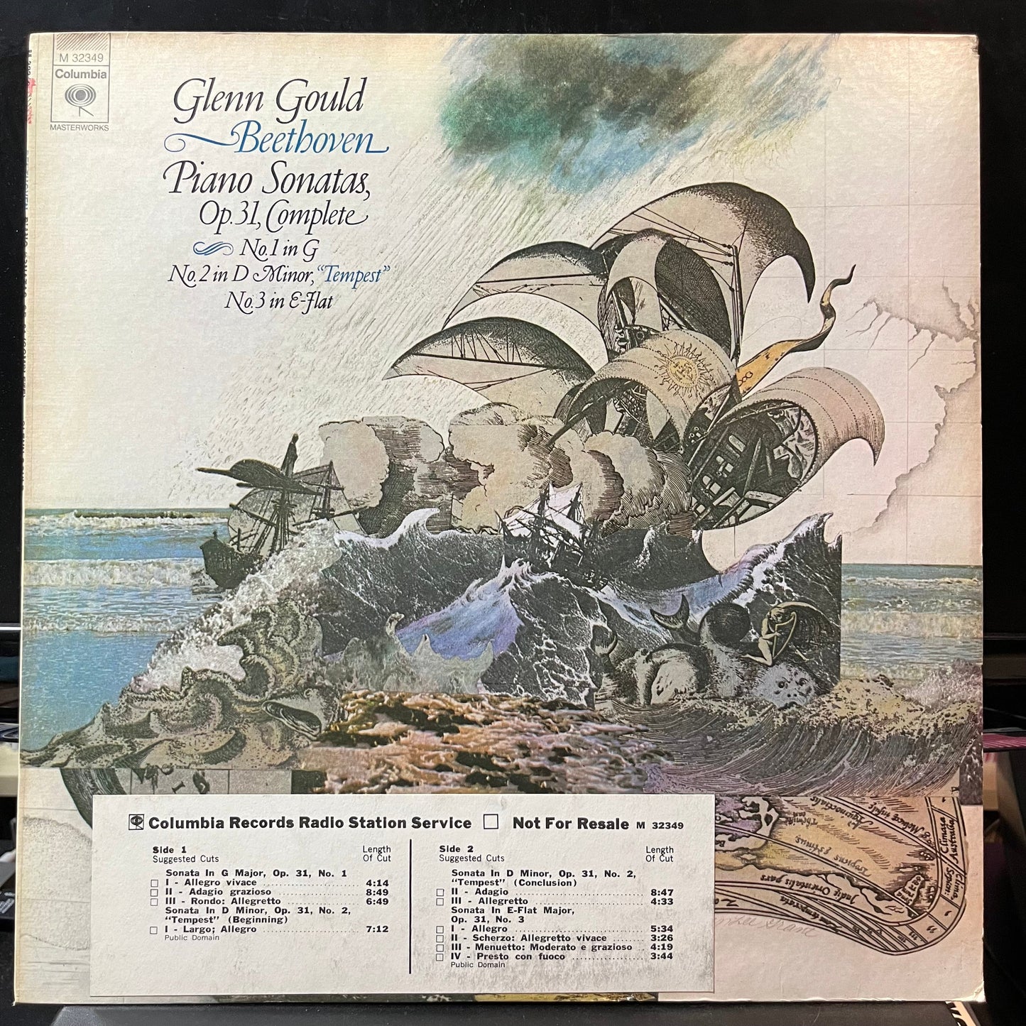 Beethoven* / Glenn Gould - Piano Sonatas, Op. 31, Complete: No. 1 In G / No. 2 In D Minor, "Tempest" / No. 3 In E-Flat (PROMO VINYL LP COLUMBIA MASTERWORKS M 32349 1973) | USED Near Mint (NM or M-) Near Mint- (NM-)-