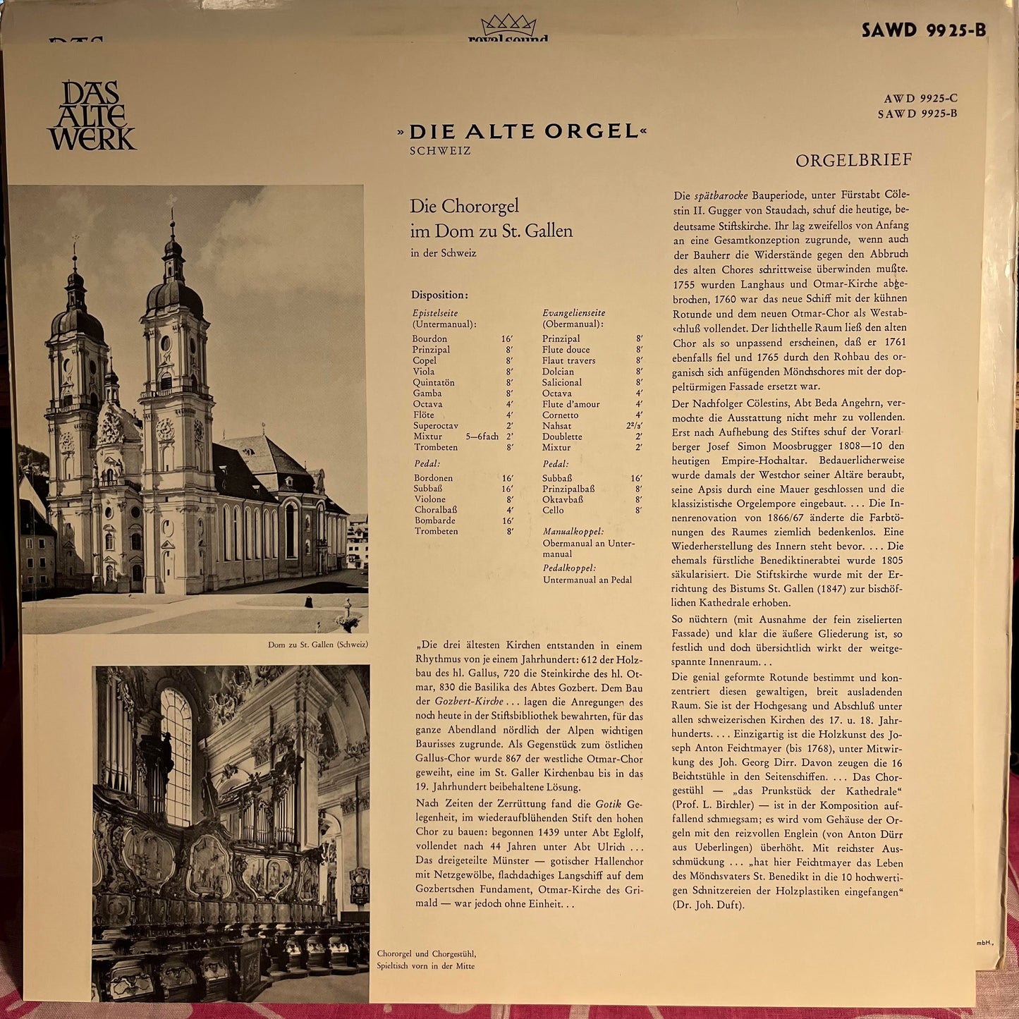 Girolamo Frescobaldi - Die Alte Orgel Im Dom Zu St. Gallen/Schweiz | Near Mint (NM) Near Mint (NM)-
