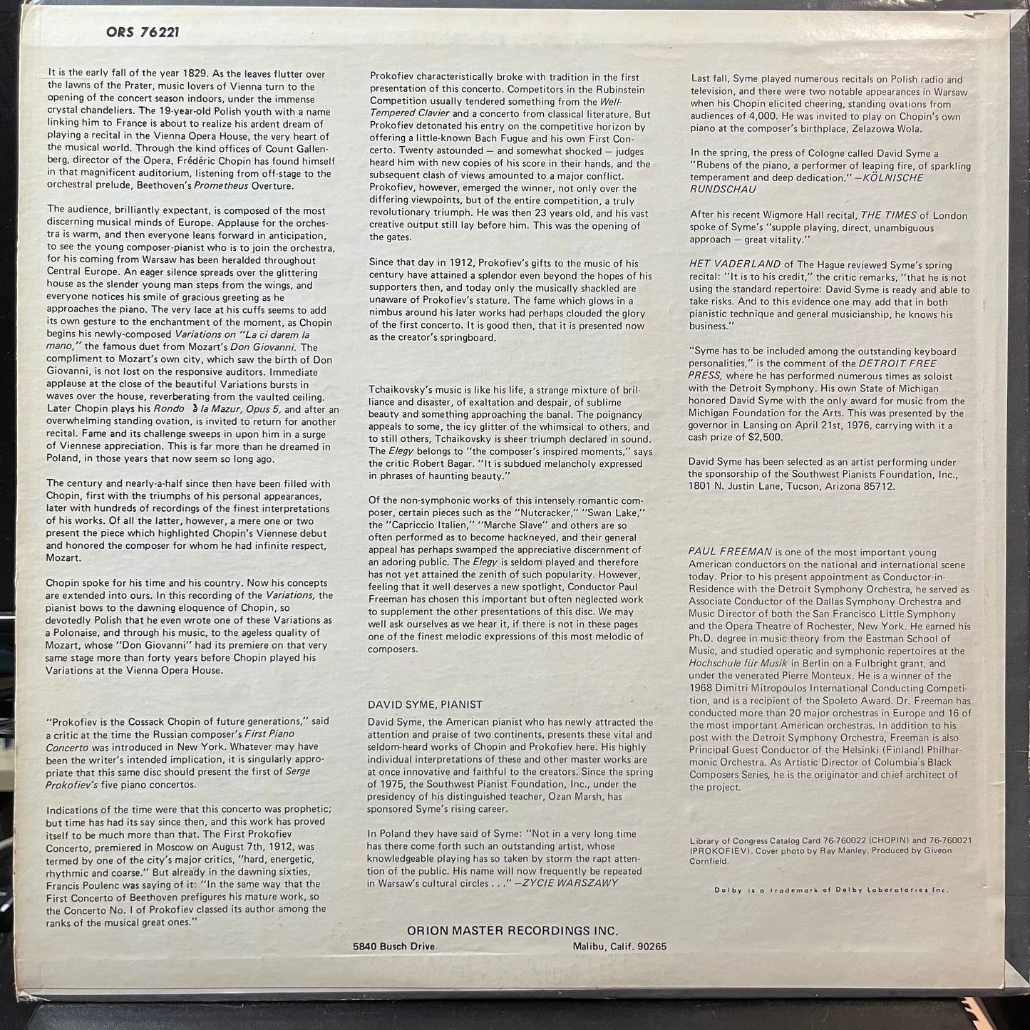 New Philharmonia Orchestra - Variations On “La Ci Darem la Mano” / Concerto No. 1 / Elegy (VINYL LP ORION ORS 76221 1976) | Near Mint (NM or M-) Excellent (EX)-