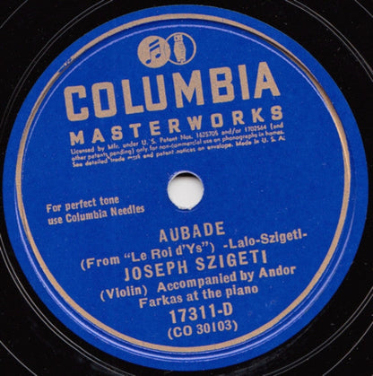 Joseph Szigeti - Aubade / Hopak (78RPM 10") COLUMBIA 17311 | Near Mint (NM or M-) Generic-