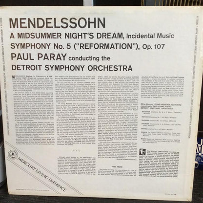 Felix Mendelssohn-Bartholdy : Paul Paray, Detroit - A Midsummer Night's Dream, Incidental Music; Symphony No. 5 "Reformation" (VINYL) | Near Mint (NM or M-)-