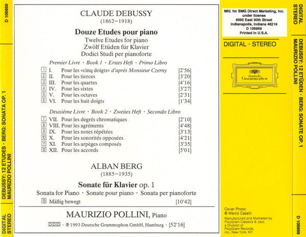 Claude Debussy - Debussy: 12 Etudes / Berg: Sonate Op. 1 (CD) | Near Mint (NM)-