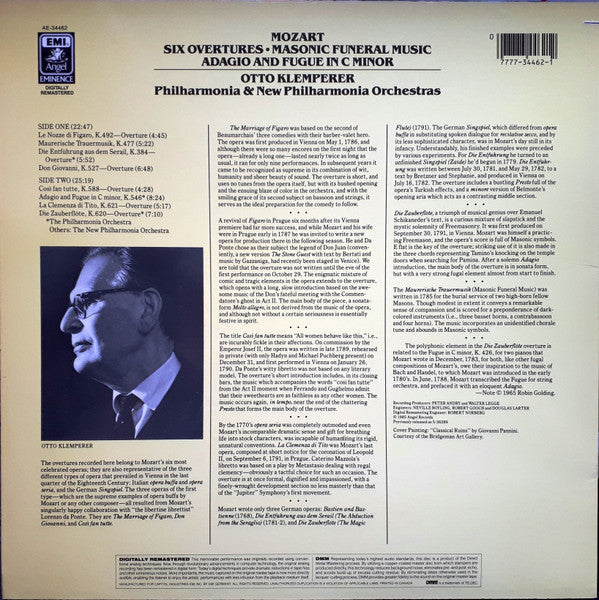 Wolfgang Amadeus Mozart - Six Overtures / Masonic Funeral Music / Adagio And Fuge In C Minor (vinyl) | Near Mint (NM) Near Mint (NM)-