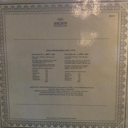 Johann Sebastian Bach - Ouvertüre Nr. 1 In C-dur, BWV 1066 / Ouvertüre Nr. 4 In D-dur, BWV 1069 (VINYL) | Near Mint (NM) Near Mint (NM)-