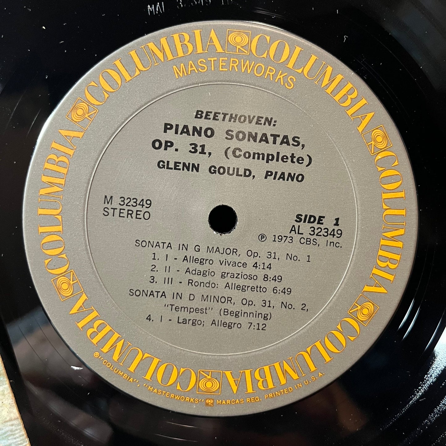 Beethoven* / Glenn Gould - Piano Sonatas, Op. 31, Complete: No. 1 In G / No. 2 In D Minor, "Tempest" / No. 3 In E-Flat (PROMO VINYL LP COLUMBIA MASTERWORKS M 32349 1973) | USED Near Mint (NM or M-) Near Mint- (NM-)-