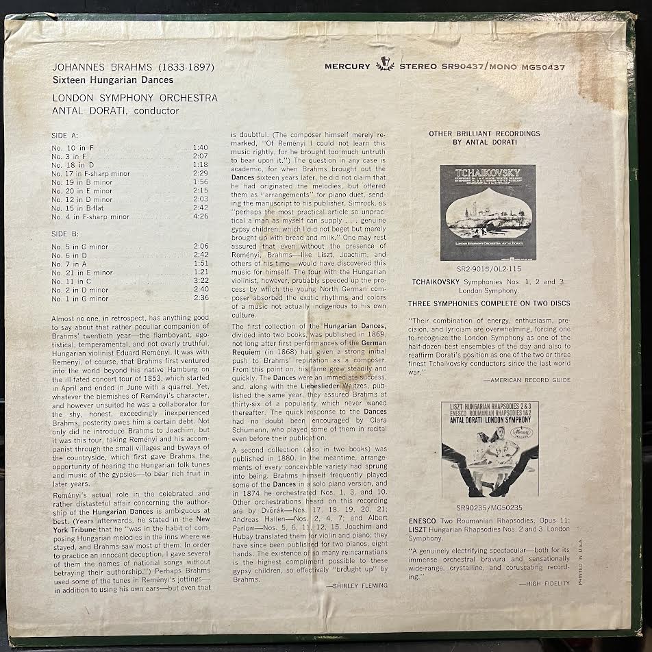 Johannes Brahms - 16 Hungarian Dances (VINYL) | Near Mint (NM) Very Good Plus Plus (VG++)-
