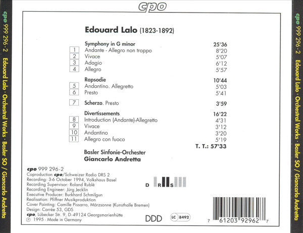 Édouard Lalo - Symphony In G Minor · Rhapsody · Scherzo · Divertimento (CD) | Near Mint (NM) Near Mint (NM)-