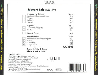 Édouard Lalo - Symphony In G Minor · Rhapsody · Scherzo · Divertimento (CD) | Near Mint (NM) Near Mint (NM)-