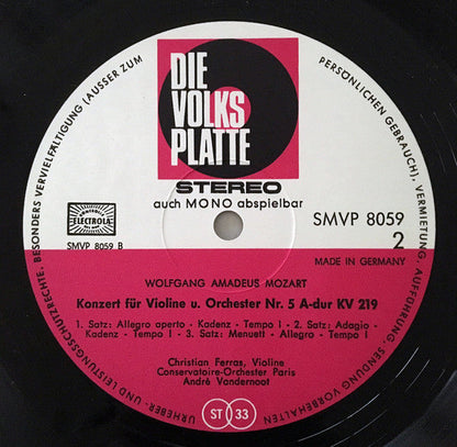 Wolfgang Amadeus Mozart - Violinkonzerte Nr. 4 D-Dur KV 218 Und Nr.5 A-Dur KV 219 *GERMANY* | Near Mint (NM) Excellent (EX)-