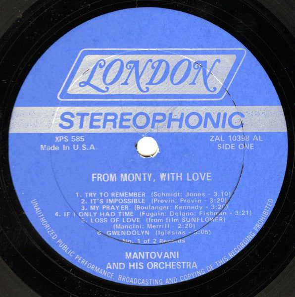 Mantovani And His Orchestra - From Monty, With Love | Near Mint (NM) Excellent (EX)-