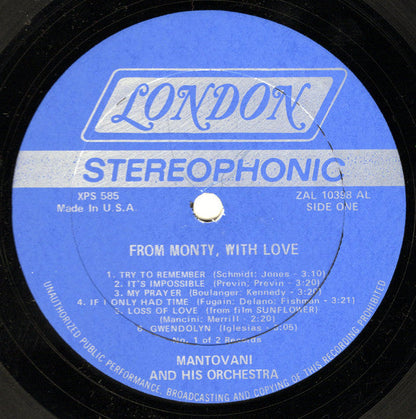 Mantovani And His Orchestra - From Monty, With Love | Near Mint (NM) Excellent (EX)-