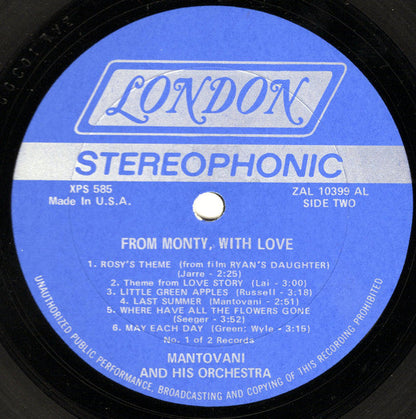 Mantovani And His Orchestra - From Monty, With Love | Near Mint (NM) Excellent (EX)-