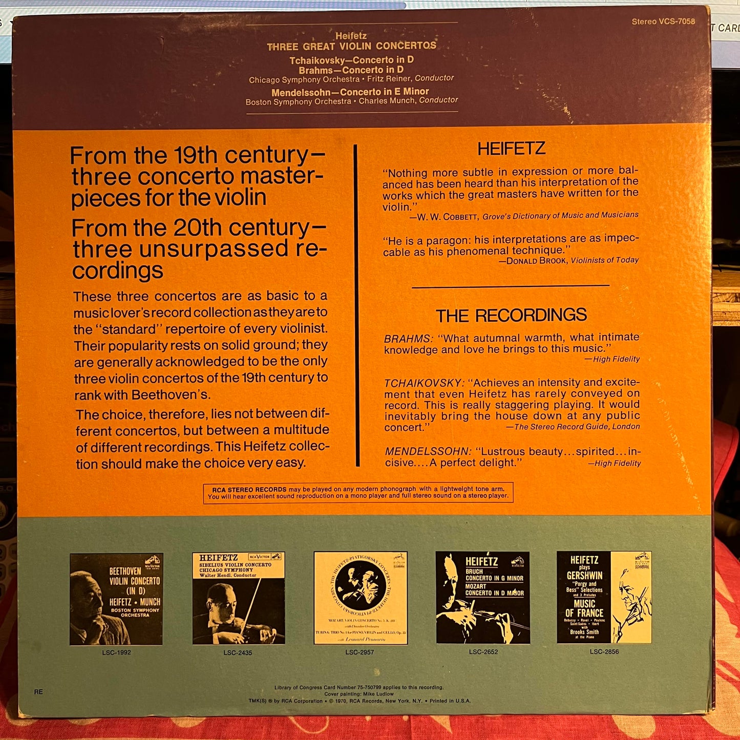 Jascha Heifetz - Three Great Violin Concertos | Near Mint (NM) Excellent (EX)-