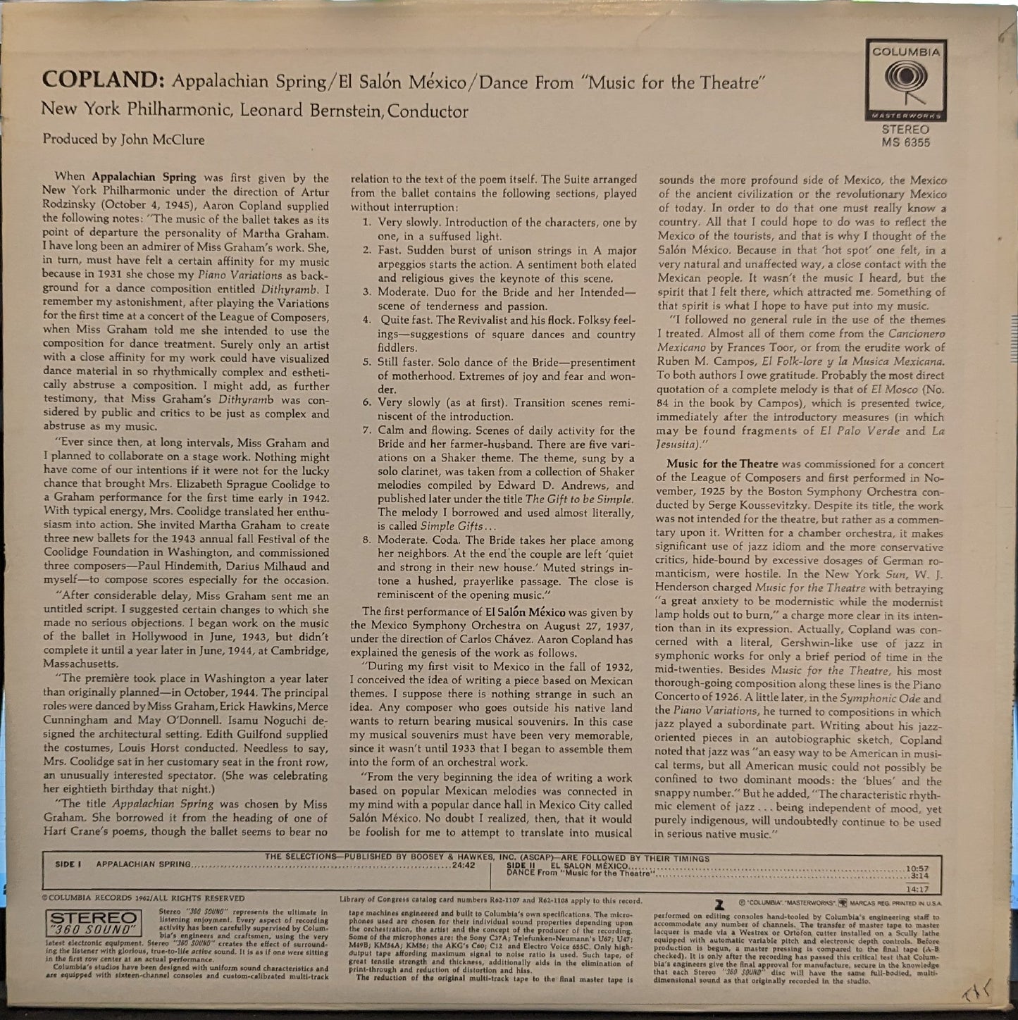 Leonard Bernstein - El Salón México / Appalachian Spring / Dance From "Music For The Theatre" *STEREO* | Near Mint (NM) Near Mint (NM)-