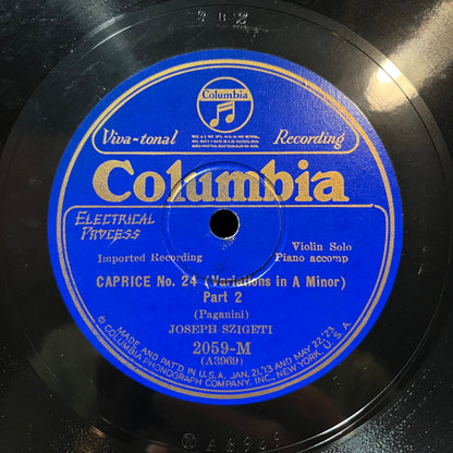 Joseph Szigeti - CAPRICE NO. 24 P1 & P2 (78RPM 10") COLUMBIA 2059-M | Excellent+ (EX+) Generic-