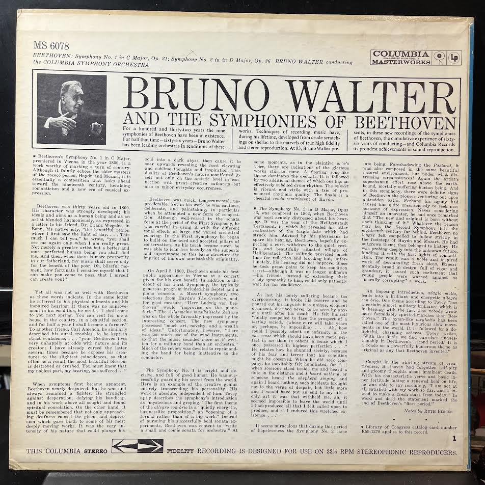 Bruno Walter - Symphony No. 1 In C Major - Symphony No. 2 In D Major (VINYL) | Near Mint (NM) Excellent+ (EX+)-