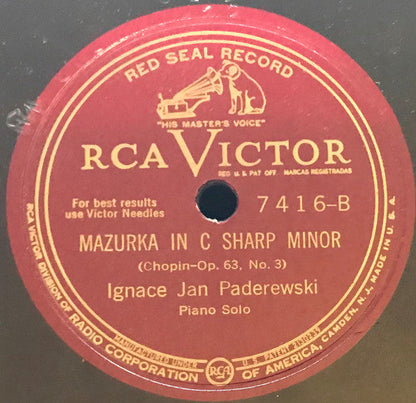 Ignacy Jan Paderewski - Nocturne In E Flat Major / Mazurka In C Sharp Minor *78 RPM* | Very Good Plus (VG+) Generic-