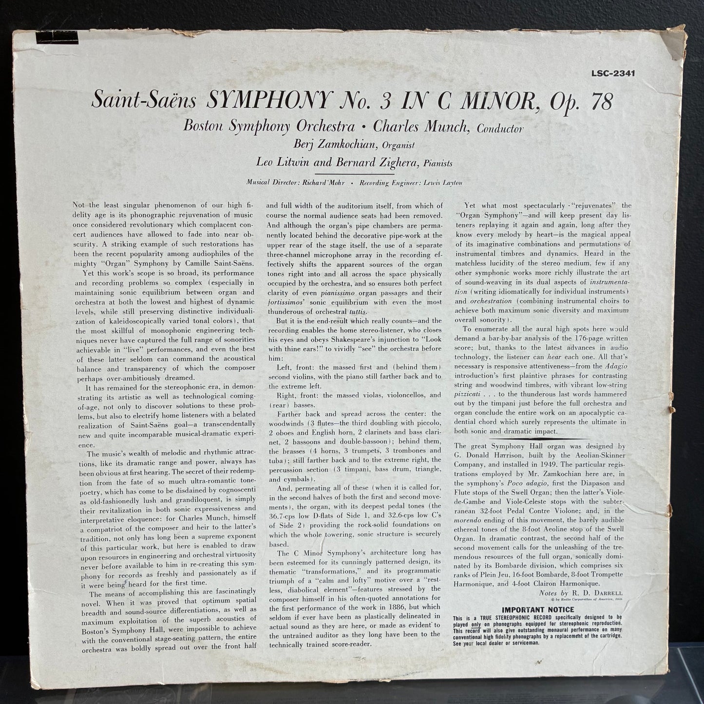 Camille Saint-Saëns - A Stereo Spectacular / Symphony No. 3 (VINYL) | Very Good Plus (VG+) Very Good (VG)-