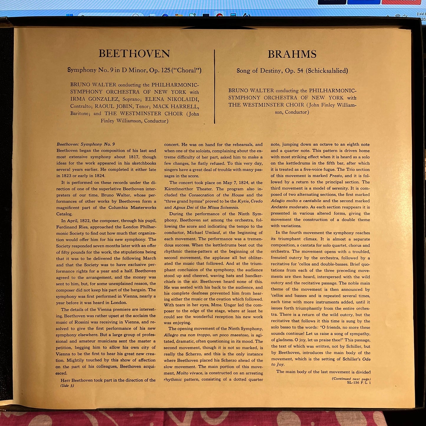Ludwig Van Beethoven - Symphony No. 9 In D Minor, Op. 125 (Choral) / Song Of Destiny, Op. 54 (Schicksalslied) | Very Good Plus (VG+) Near Mint (NM)-